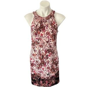 White House Black Market White Pink Paisley Halter Dress Size S
